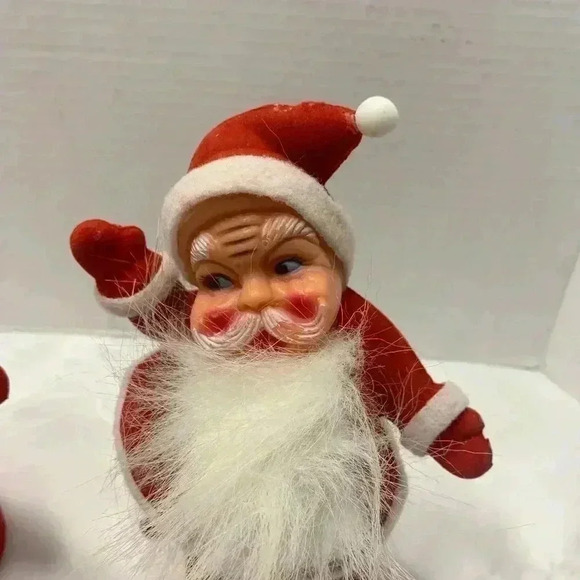 Pair of Vintage Christmas Dancing Waving Santa Claus Flocked Decor 9 inches - Picture 4 of 10